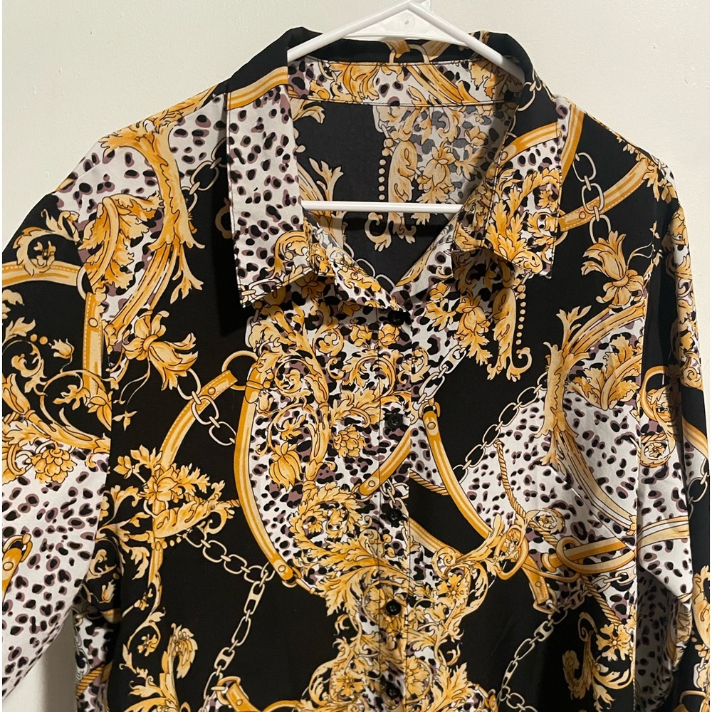 printed button down shirt with front tie